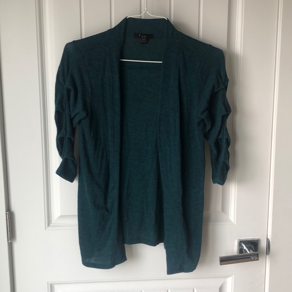 Deep green/blue Forever 21 3/4 sleeve cardigan